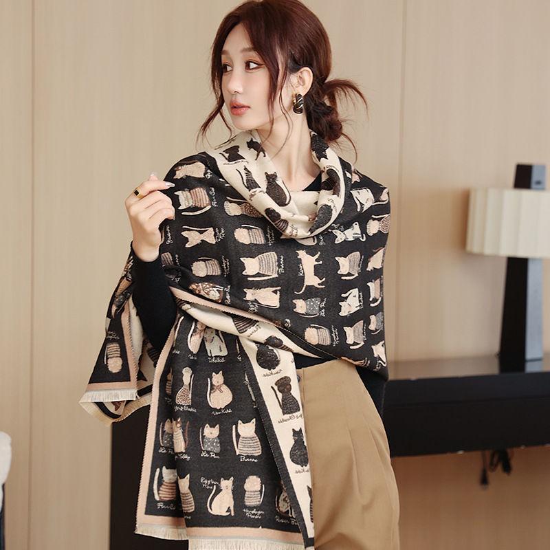 Imitation Cashmere Scarf Female Winter Cat Fashion Thickened Warm Scarf To Keep Out The Cold Air Conditioner Shawl Scarf