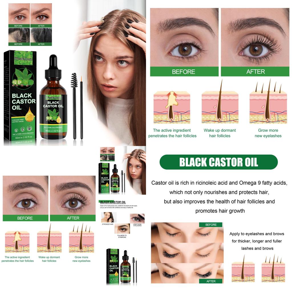West Month Natural Castor Oil Hair Growth Serum For Nourishing Roots And Thickening Eyebrows And Eyelashes