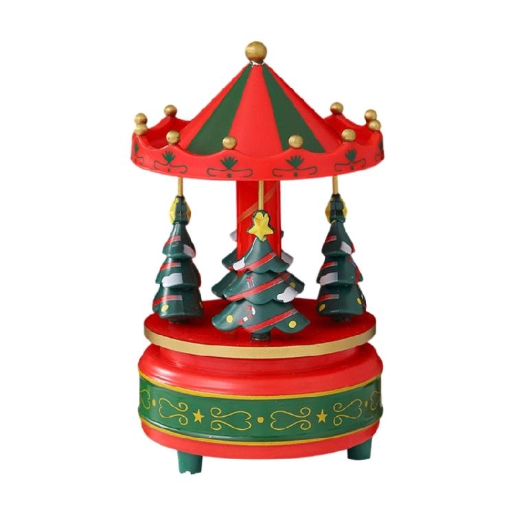 Artistic Christmas Tree Themed Rotating Music Box Wood Hand Cranked Musical Ornament For Holiday Seasonal Atmospheres