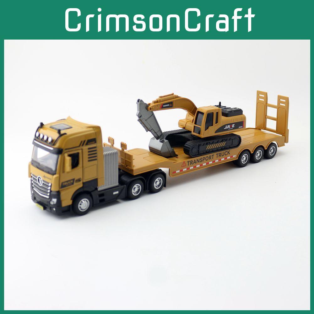 Flat And Trailer Excavator Alloy Model With Acousto Optic Design For Gift Kids