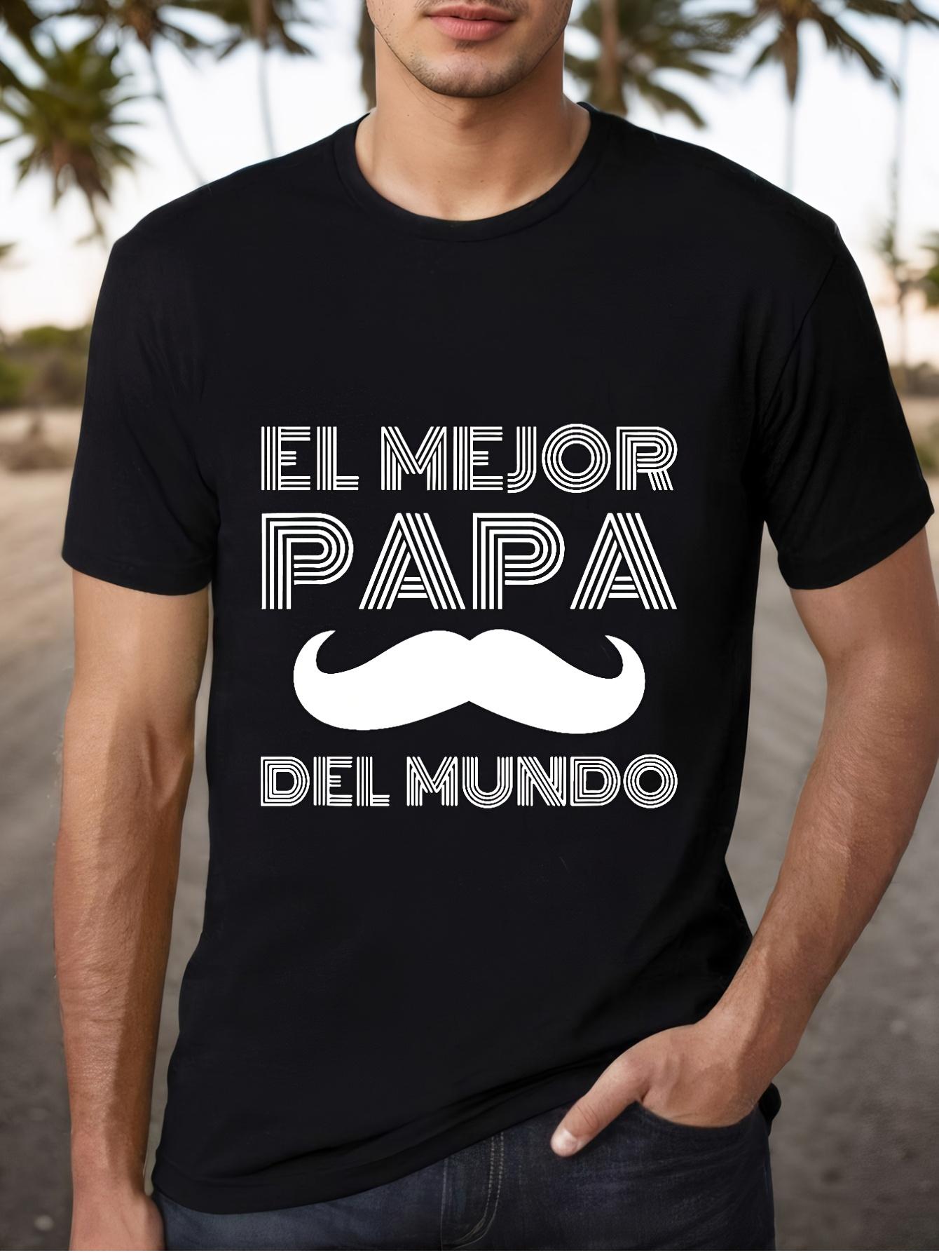 El Mejor Papa del Mundo T-shirt - Black Casual Short Sleeve Tee with Beard Print L