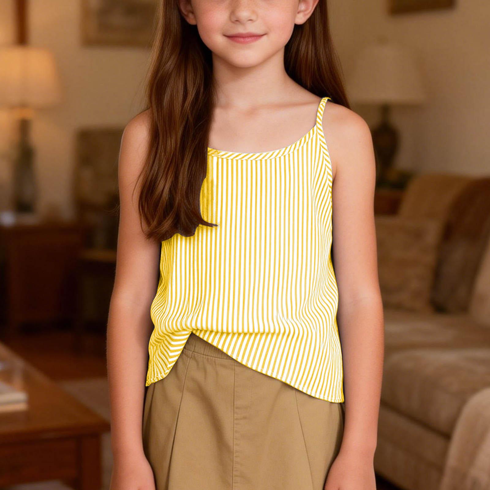 

Children s Fashionable And Cute Striped Sleeveless Camisole Casual Girls Top 160 жовтий