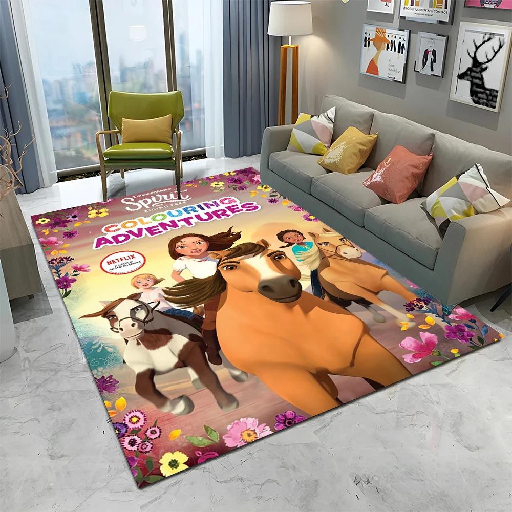 Cartoon Spirit Riding Free Horses 3D Carpet Rug for Home Living Room Bedroom Sofa Doormat Decor,kid  Area Rug Non-slip Floor Mat