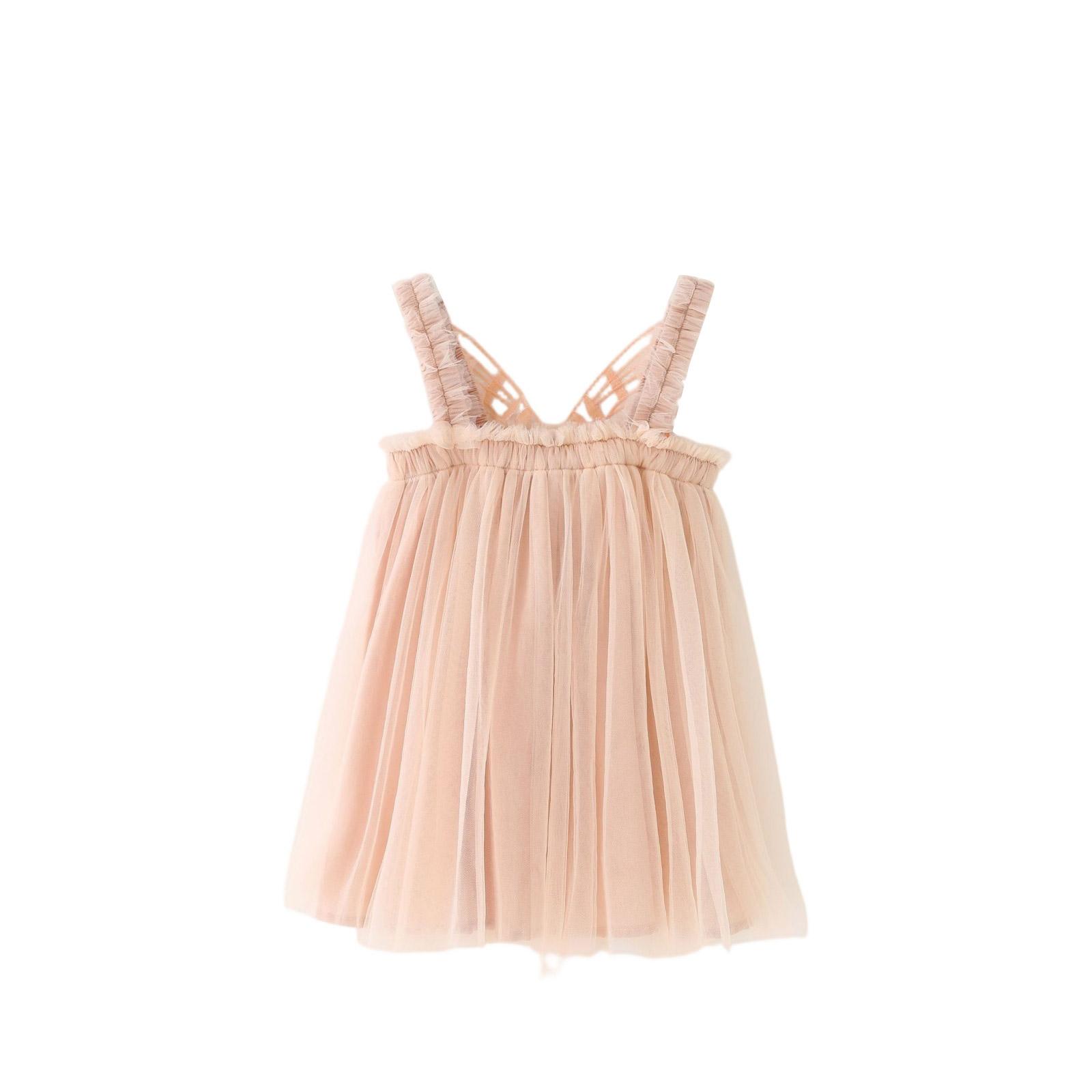 Girls Tulle Dress Sleeveless Layered Mesh Party Dress Soft Fabric Princess Style Dress for Children Summer Wear 100 бежевый