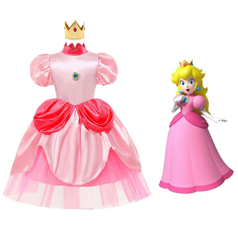 Super Mario Prinzessin Peach Cartoon Rollenspiel Kostüm Halloween Cosplay Kleid