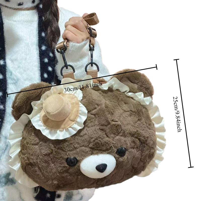 Cartoon Big Face Bear Plushie Backpack Kawaii Lolita Bag Design Shoulder Bag for Woman High Street Fashion Backpack Girl's Gift