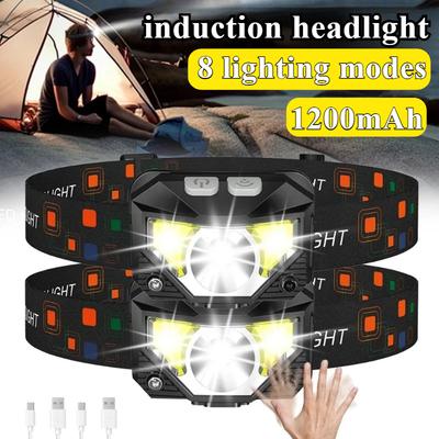 1200mAh Ultra Bright LED Rechargeable Headlight with Motion Sensor and 8 Lighting Modes Suitable for Outdoor Camping, Running, and Fishing