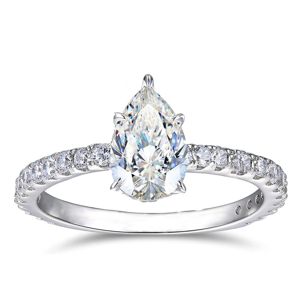 Anillo de Gota Súper Brillante con Moissanita en Forma de Pera para Mujer con Anillos de Diamante de Laboratorio de 1-3ct Joyería Plata de Ley S925