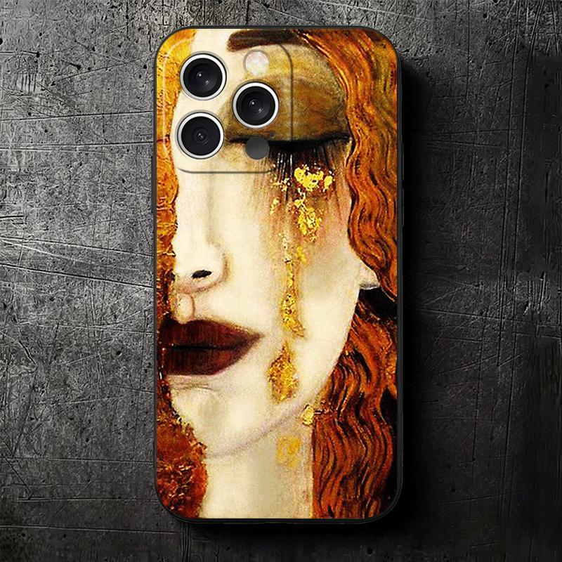 Kiss By Gustav Klimt Art Soft Phone Case for iPhone 16 16E 17 Air 15 Pro Max 14 Plus 13 Mini 11 12 7 Black Cover Back Shell