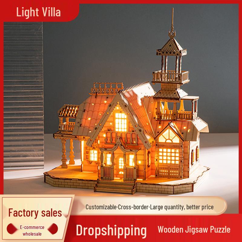 3D Wooden Puzzle Villa Model - Children's DIY Educational Building Blocks Toy