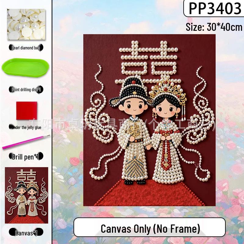 Handmade 3D Pearl Cross-Stitch Castle with Starry Sky Stickers and Indoor Decorative Frame