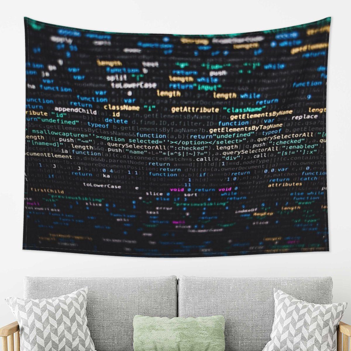 

Software Developer Programming Code On Black Background Tapestry Decor Art Aesthetic Tapestries Home Wall Cloth Wall Hanging 74x94cm(29x37in)