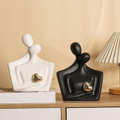 Ceramic Couple Statue Hugging Kissing Lover Figurine Decor Romantic Couple Heart Sculpture For Wedding Valentine's Day Gift