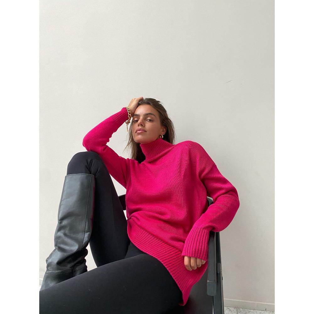 **Women's Thickened Knit Top Autumn Winter Loose Turtleneck Sweater Oversized High Neck Jumper**