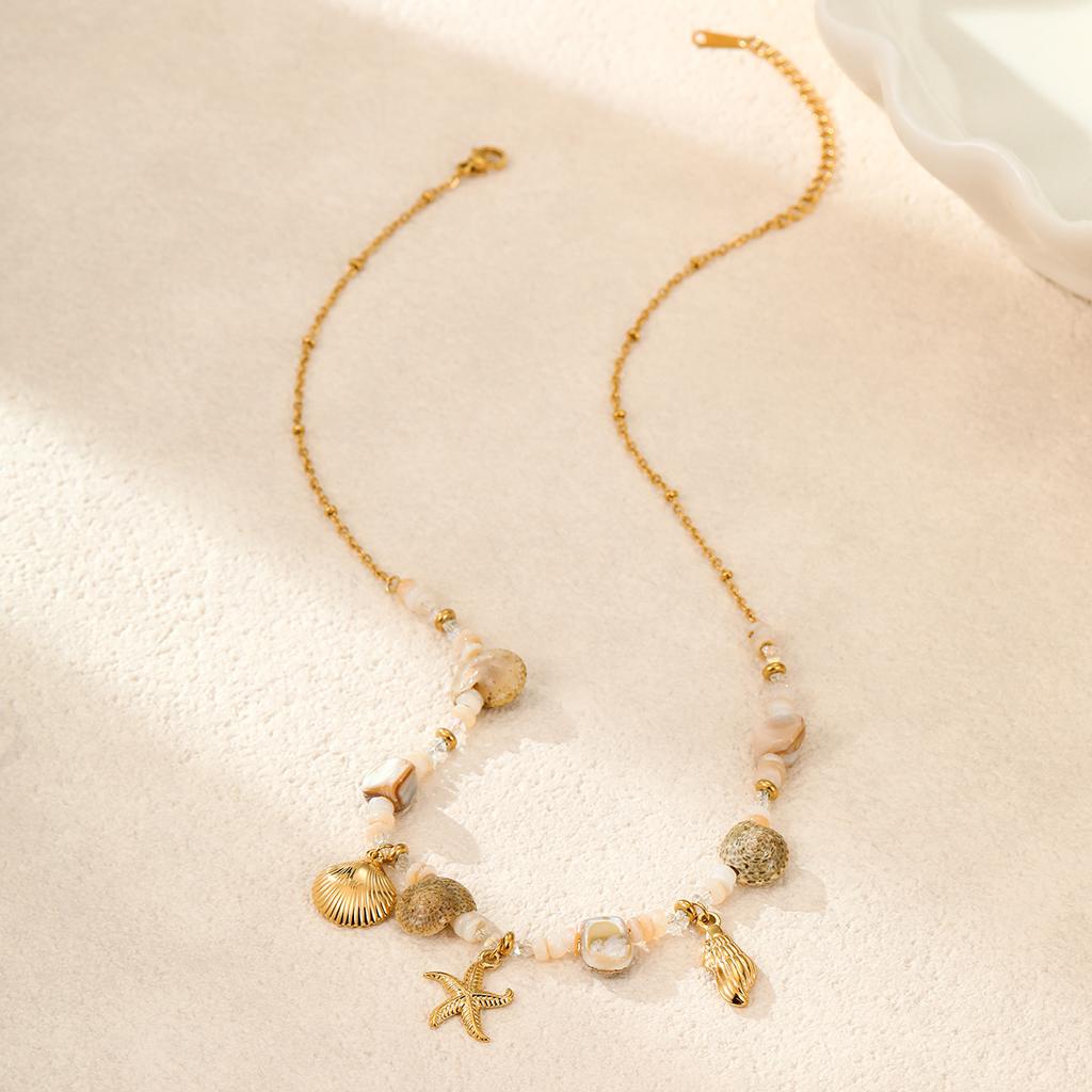 Vacation Ocean Style Summer Beach Bohemian Design Stainless Steel Necklace Women Bracelet Set