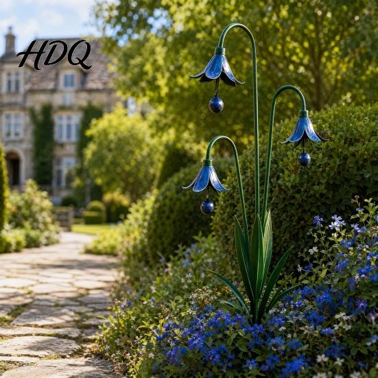 Outdoor Metal Plant Stake Calla Lily Garden with Bells 24 Inch Triple Flower Wind Chime Terrace Accessory Weatherproof Iron Ornament for Patio Lawn