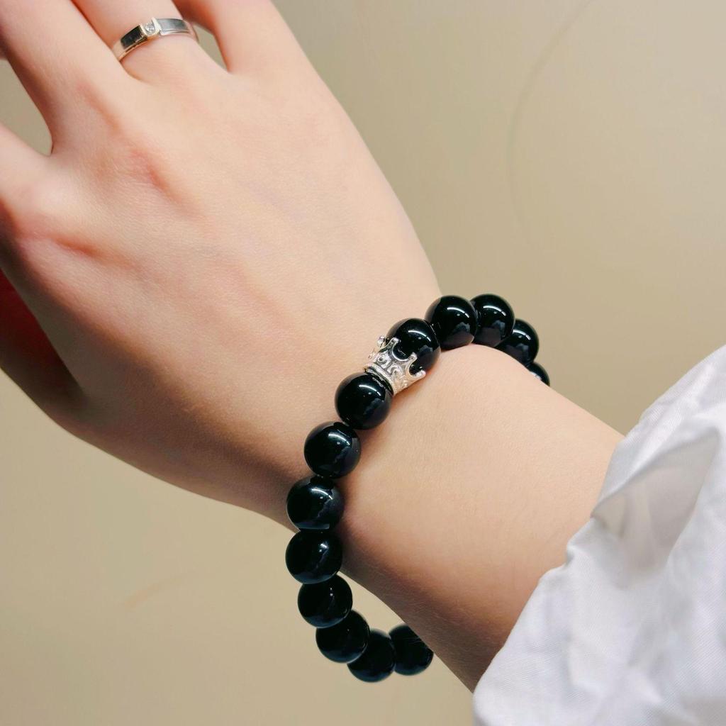 Natural Silver Obsidian Double-Layer Beaded Bracelet In S925 Sterling Silver - Simple Retro Design, Perfect for a Girl's Birthday Gift.