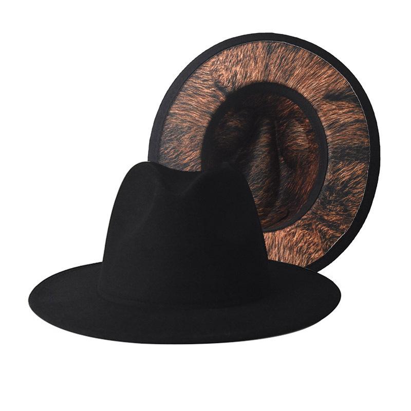 New Top Hat Outer Black Inner Pattern Double-Sided Jazz Hat Felt Hat Wholesale European And American Big Eaves Hat