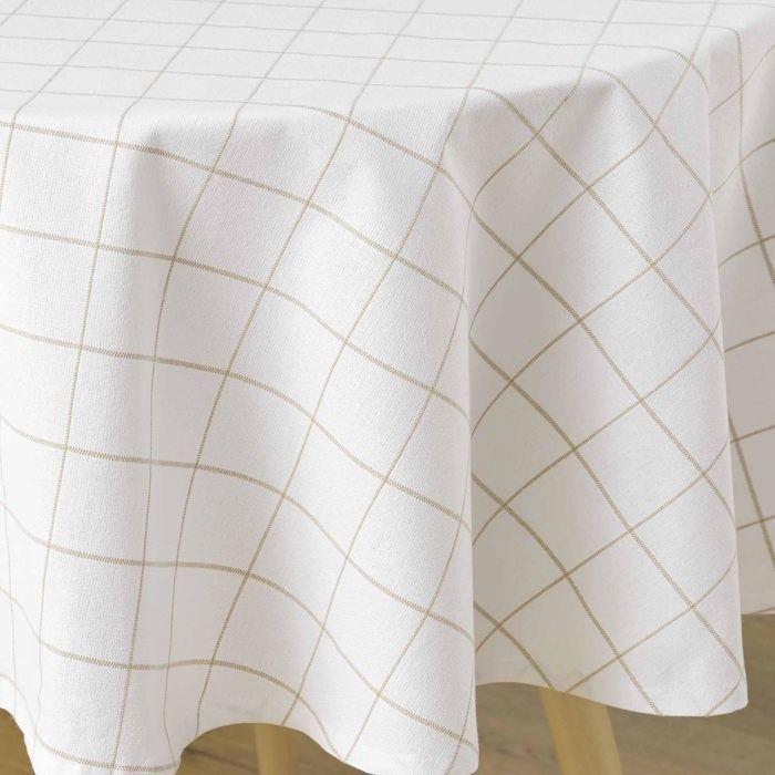 Nappe ronde tisse a carreaux 180 cm Axelle beige