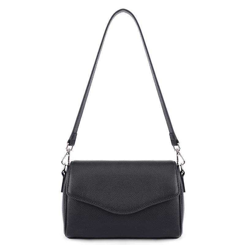 

Women Genuine Leather Crossbody Bag High Quality Litchi Pattern Cowhide Bag Flap Shoulder Bag Wide Strap Capacity For Daily Work 23.5x9x16cm чёрный