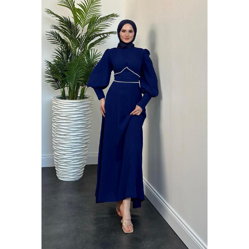 Lucas Pearl Detail Crepe Dress Black