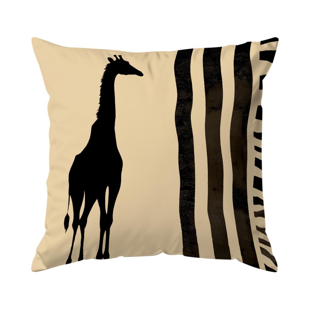 Afrikanische Graslandtier-Silhouette Kissen Kissenbezug Polyester Kissenbezug Dekokissen für Sofa Heimdekoration Kissenbezug