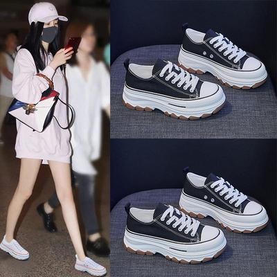 Trendige 2025 Koreanischer Stil Damen Canvas Schuhe, Atmungsaktiv & Höhenverstärkende Dicke Sohle Board Schuhe (MX2801)