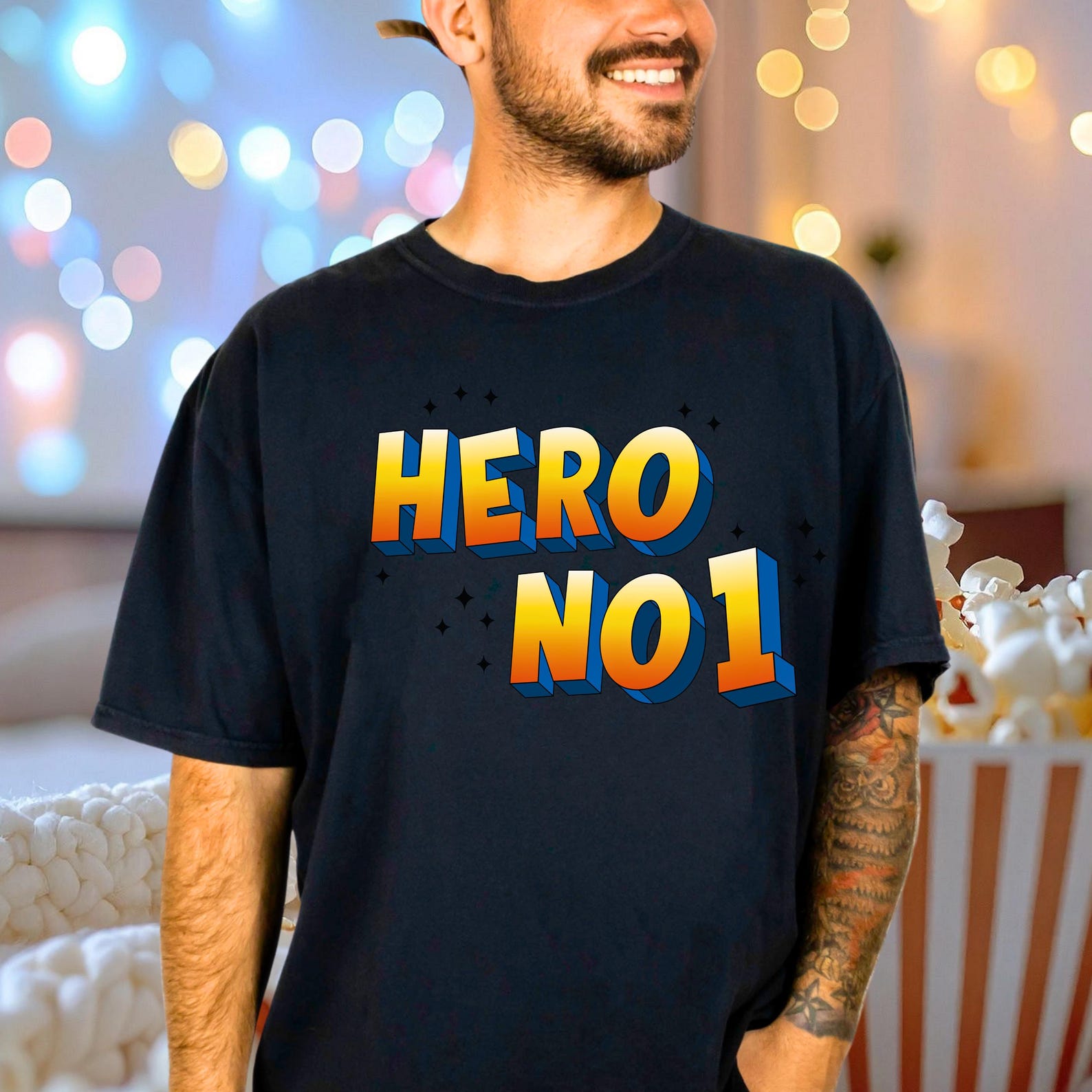 Bollywood Tee, Hero No 1 Graphic T-Shirt, Movie Cotton Tee L