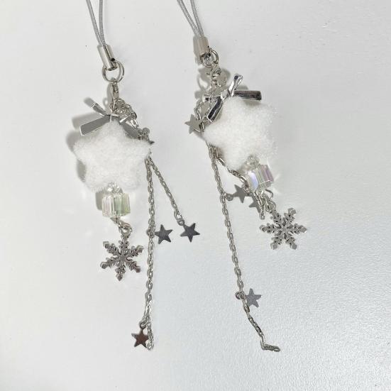 Schneeflocke Weihnachten Handyband für Frauen Winter Plüsch Beflockung Schlüsselanhänger für Tasche Kameratasche Mode