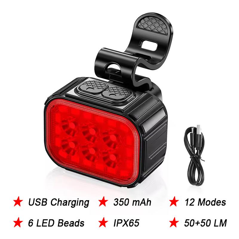 6 LED Bicycle Rear Light 1100mAh Bike Front Light LED Waterproof Bicycle Lamp USB Rechargeable Mtb 12 Modes Bike Taillights 6 Beads-Only Rear
