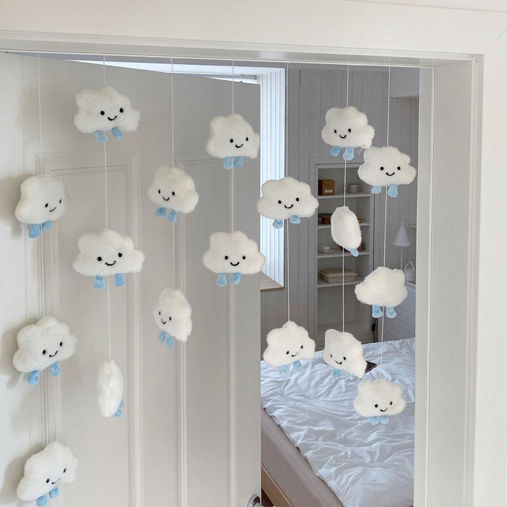 Kawaii Plush Hanging Door Curtain Cute Cloud Heart Star String Window Partition Curtain Room Decor Bedroom Hanging Ornament