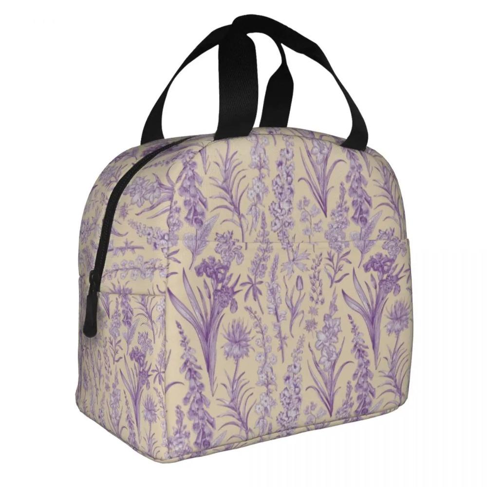 Custom Purple Flower Toile De Jouy Inspired Pattern Insulated Lunch Tote Bag for Women Portable Cooler Thermal Food Lunch Box