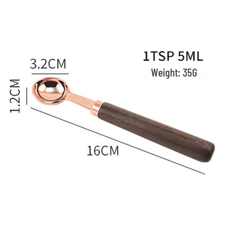 8-Piece Stainless Steel Measuring Cups & Spoons with Walnut Wood Handles & Rose Gold Finish