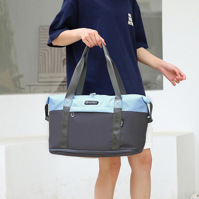Modische Lässige Kurzstreckenreise Kontrastfarbe Erweiterbare Handgepäck-Reisetasche Trocken-Nass-Trennung Fitnesstasche Kann An Zugstange Befestigt Werden