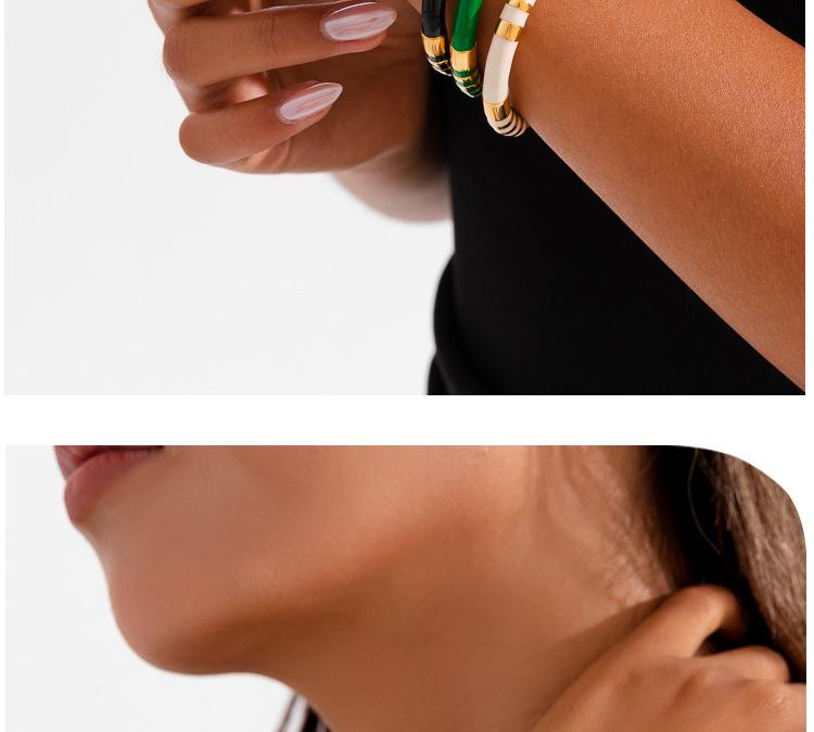 Retro Bamboo Enamel Stainless Steel Open Bangle - Women's European & American Luxury Jewelry