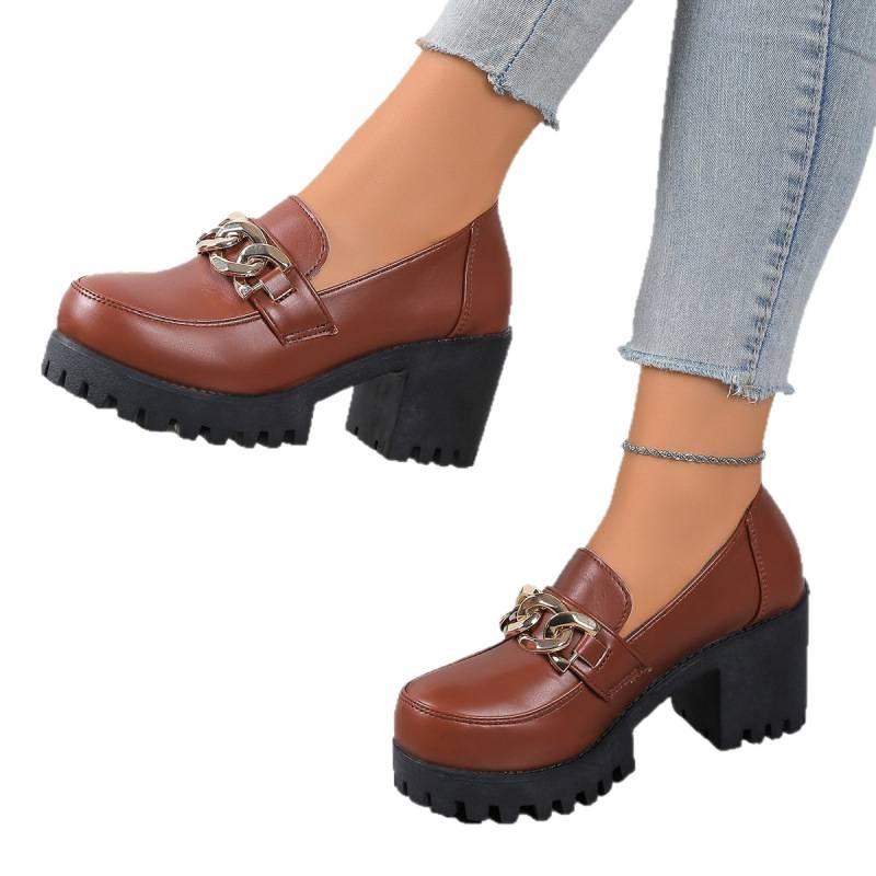 Spring new black round head small leather shoes large size platform women's single shoes women