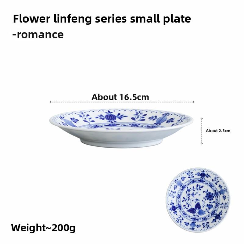 Japanese Style Ceramic Plate Retro Floral Print Small Dish for Dessert Fruit Salad Home Tableware