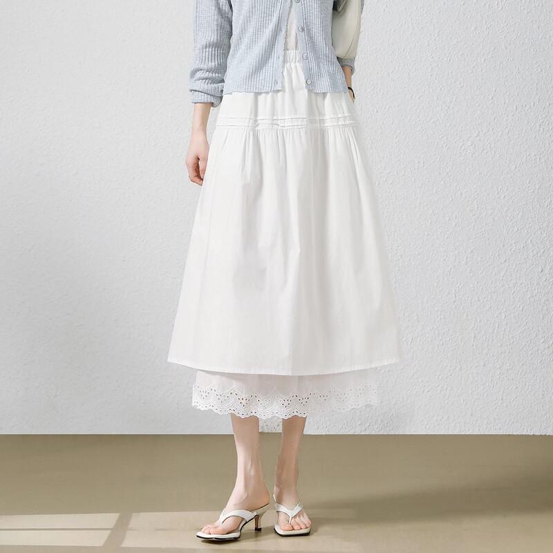 Demana Cotton Poplin Lace Midi A-line Skirt