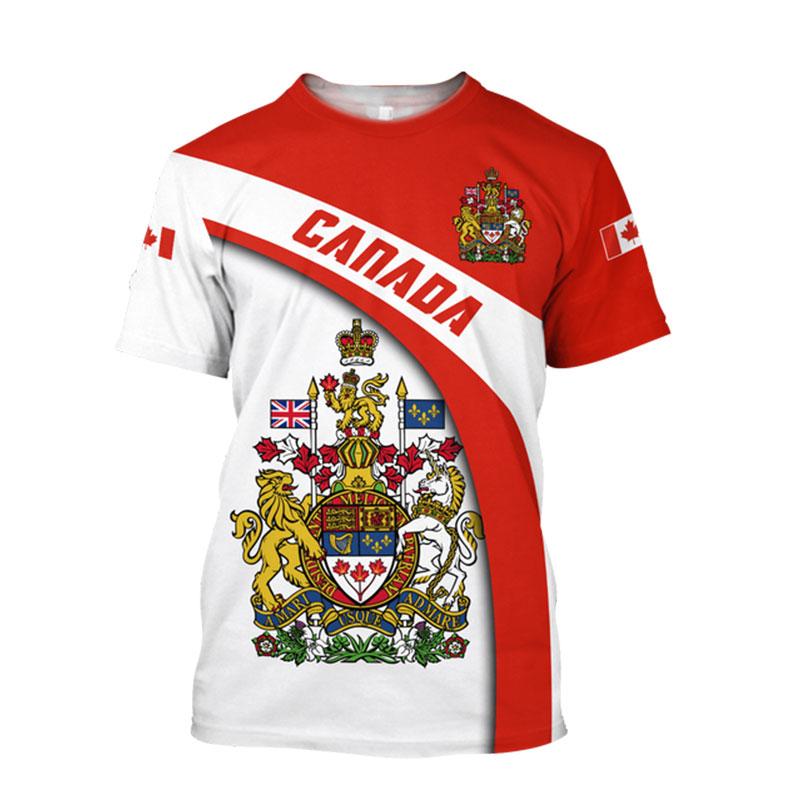 Kanadská vlajka Národní znak Tištěný vzor javorového listu Harajuku Pánská Dámská Móda Street Crew-neck Tričko s krátkým rukávem