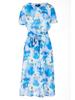 Kimono midi dress with short sleeves, blue flowers S