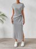Women's Striped Midi Dress with Tie Waist and Side Slit