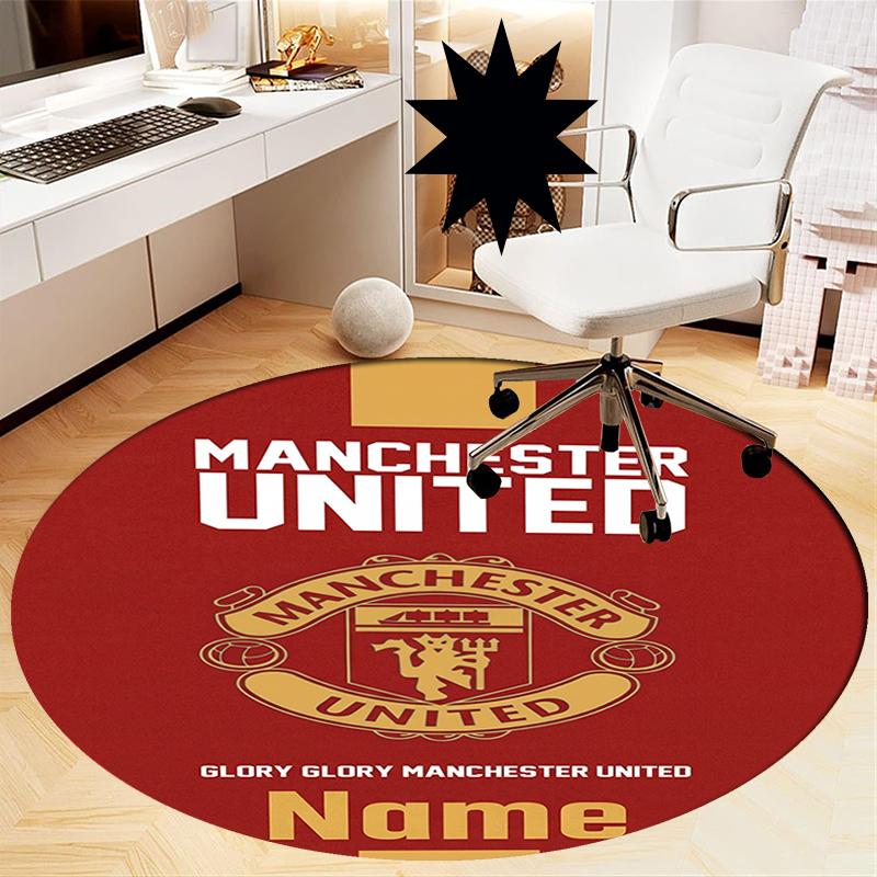 Custom Name Manchester United Printed Round Rug Carpet Chair Rug Area Rug Entryway Doormats,for Office Chair Living Room Bedroom Kitchen Room.