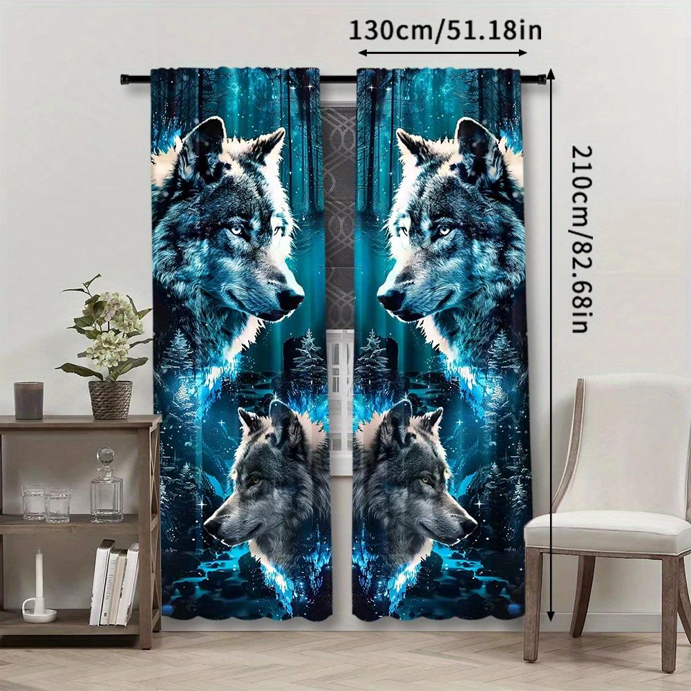 2 pieces of Snow Wolf King printed curtains, pole bag curtains, home decoration, room decoration