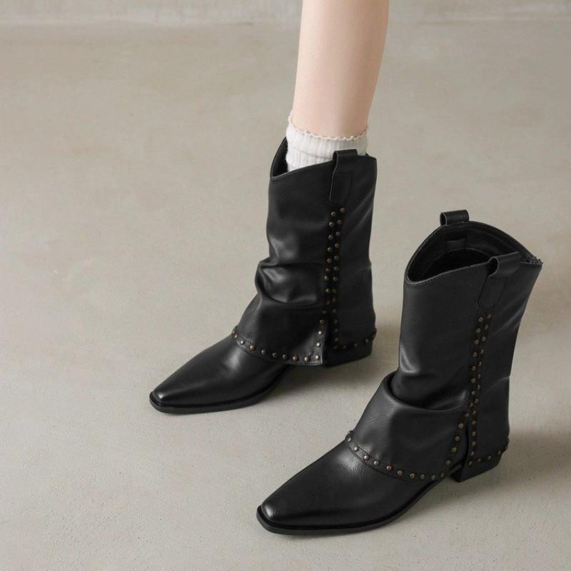 New Style Luxury Women's Cowgirl Boots Fashion Slip on Ladies Elegant Square Heel Long Pipe Boots Shoes Retro Zapatos Mujer
