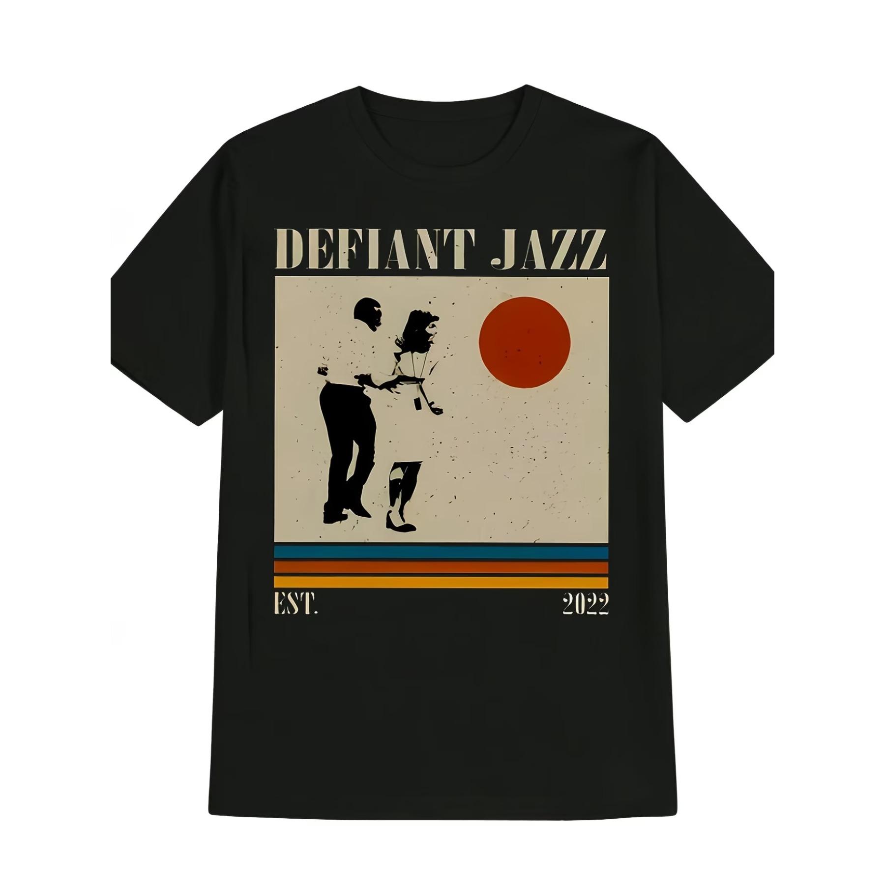 

Men s Casual Black Short Sleeve T-Shirt - Retro Jazz Print with Defiant Jazz & EST. 2025 Design, Music Lovers Graphic Tee XXL чорний