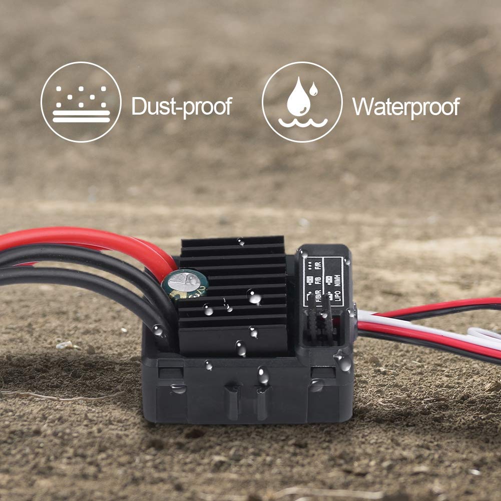 Waterproof Brushed 1060 60A ESC, Waterproof and Dustproof for 110 Scale Monster Touring RC CarsBuggys and Truggys, Three Operation Modes: Forward,