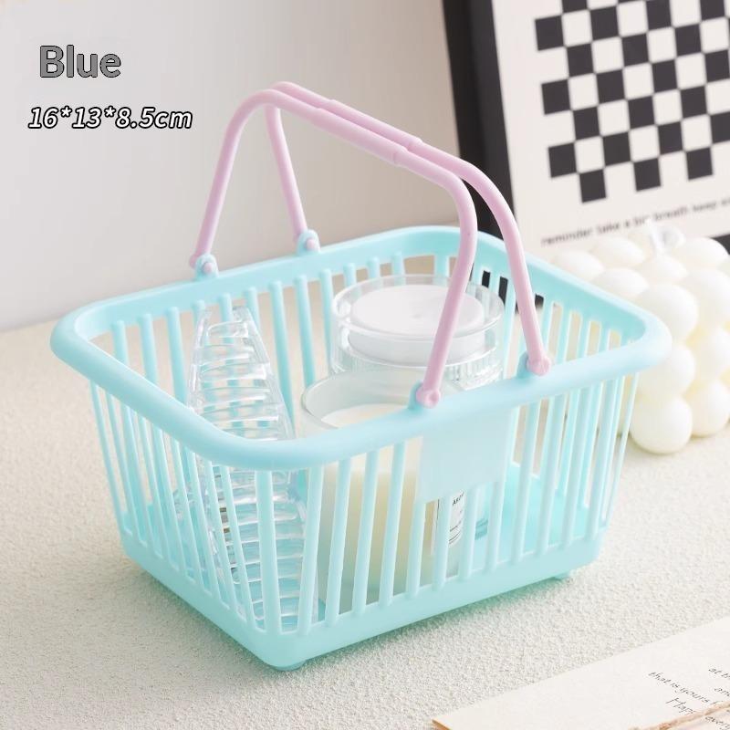 5Pc Macaron Color Mini Storage Baskets With Handle Desktop Bathroom Cosmetics Fruit Stationery Organizer