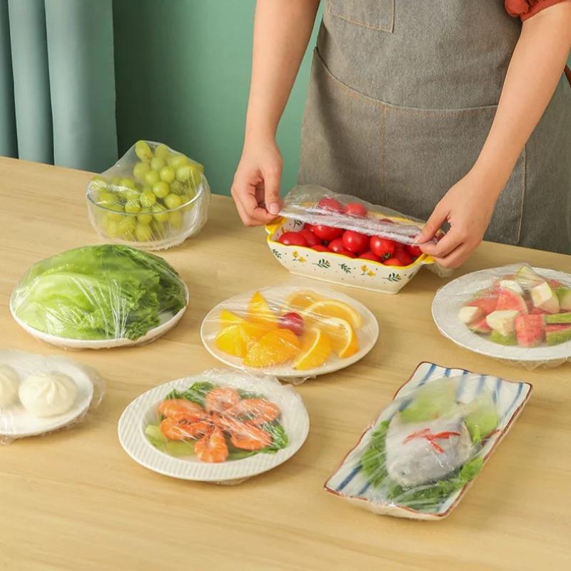 Disposable Food Cover Plastic Wrap Durable Elastic Fruit Food Lids for Bowls Elastic Plate Covers For Kitchen Food Saver Bag