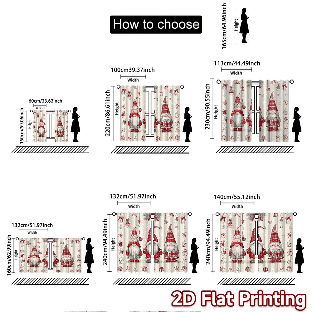 2pcs, 2D FLAT PRINTING Curtains (Without Rod) Festive Gnomes(1) Halloween Festival Popular Curtains&Drapes Polyester Easy