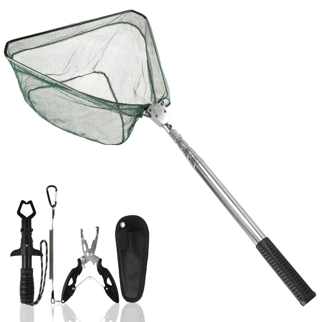 Telescopic Fishing Landing Net Extensible Foldable Aluminum Alloy Pole for Carp Trout Fish Bird Catch Release Aquarium Ponds